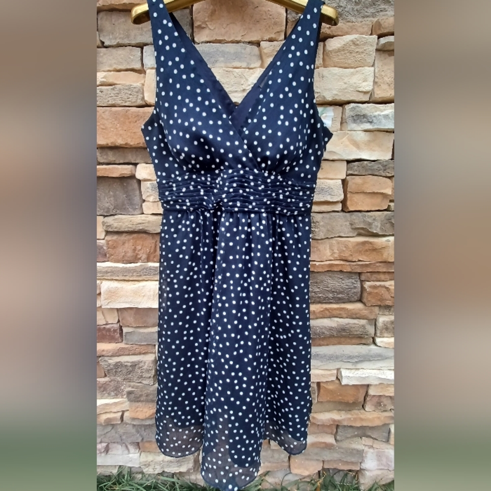 Navy w/White Polkadot Dress Sz 8